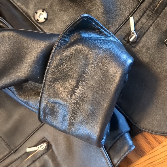 i.e. Vintage Smooth Leather Snap Front Lined Peplum Jacket Black PM - Picture 11 of 16